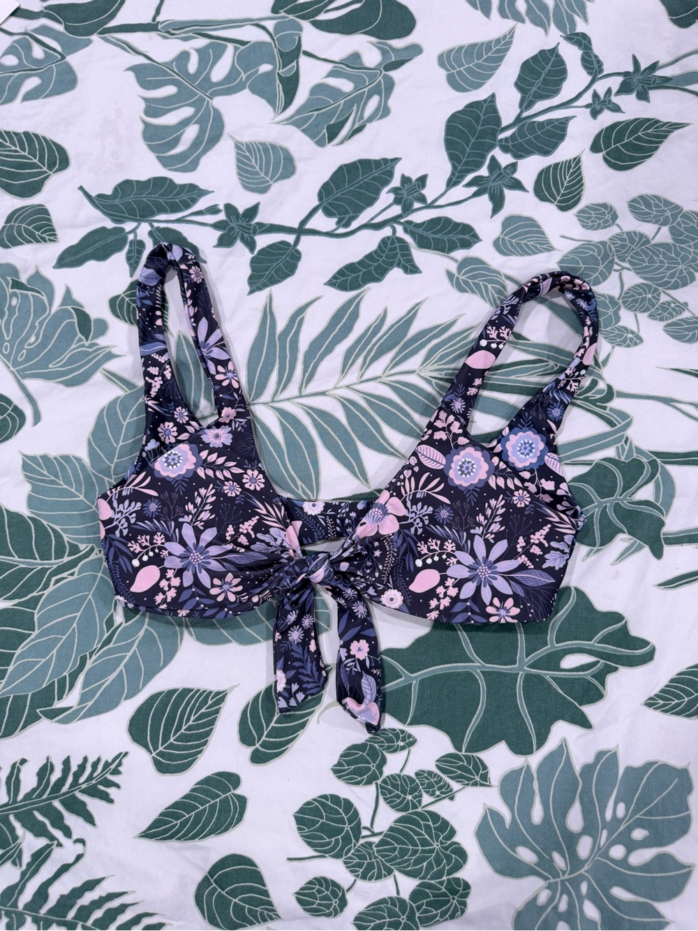 Floral Tie-Front Bikini Top - Pink & Navy Floral